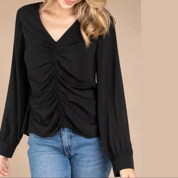 Naked Zebra Long Sleeve Ruched Front V-Neck Top Sz L - Picture 1 of 9